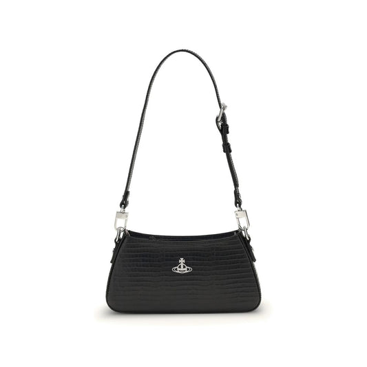 Compact Shoulder Bag by Vivienne Westwood for women in bos taurus calf leather black & silver features a effortless sophistication silhouette, secured by a snap & button with ample and versatile shoulder-strap & adjustable-strap for a effortless sophistication finish.