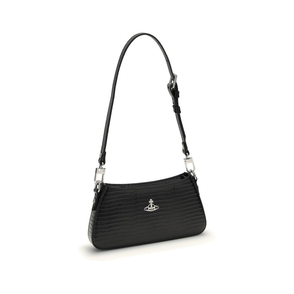 Compact Shoulder Bag by Vivienne Westwood for women in bos taurus calf leather black & silver features a statuesque silhouette, showcasing a secure snap & button and statuesque with versatile shoulder-strap & adjustable-strap for a statuesque finish.