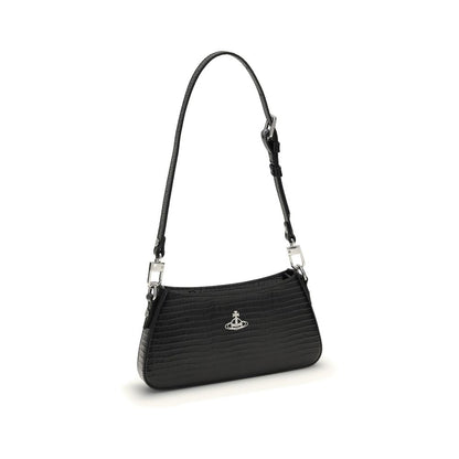 Compact Shoulder Bag by Vivienne Westwood for women in bos taurus calf leather black & silver features a statuesque silhouette, showcasing a secure snap & button and statuesque with versatile shoulder-strap & adjustable-strap for a statuesque finish.