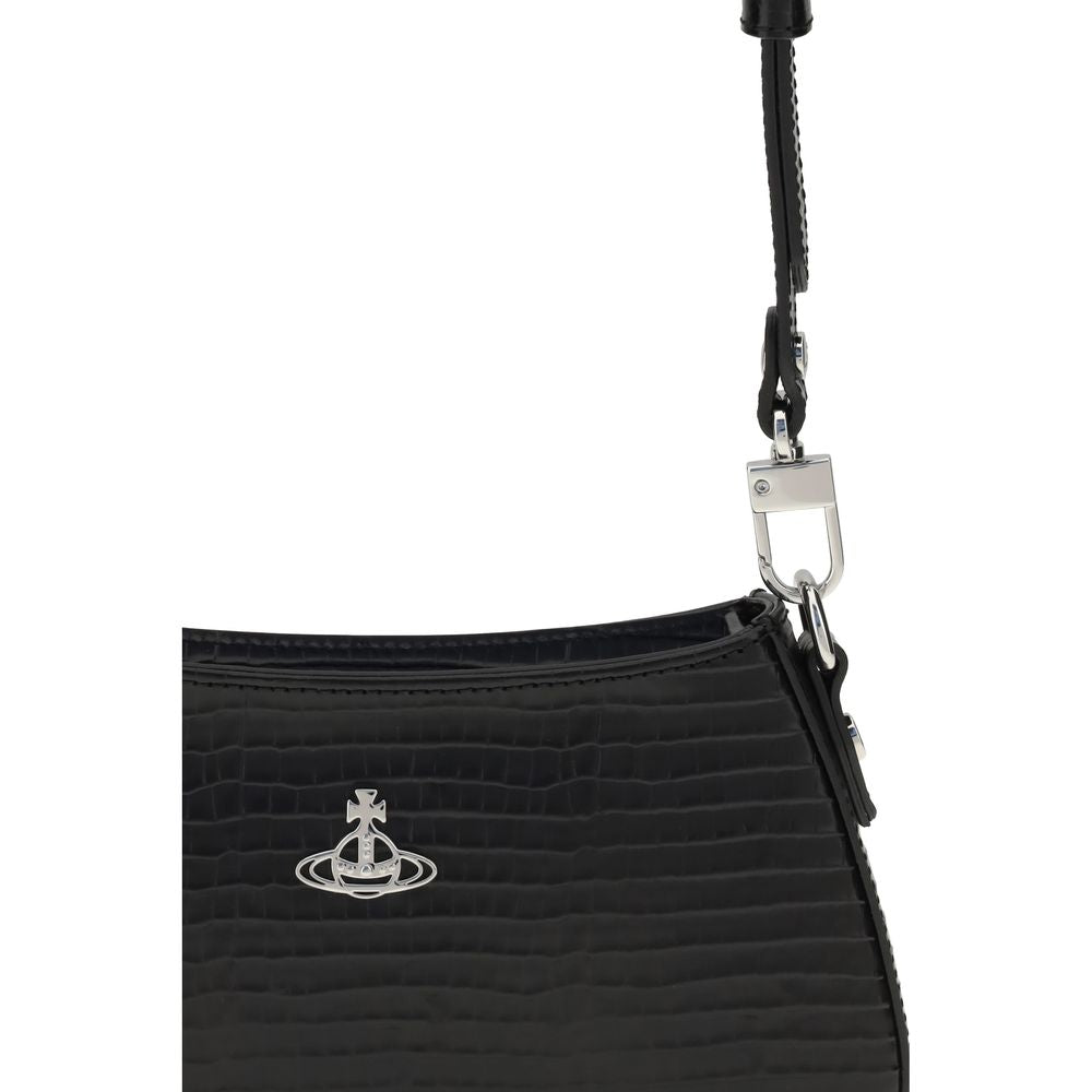 Compact Shoulder Bag by Vivienne Westwood for women in bos taurus calf leather black & silver features a stately silhouette, showcasing a secure snap & button, ample , and stately shoulder-strap & adjustable-strap for a stately finish.