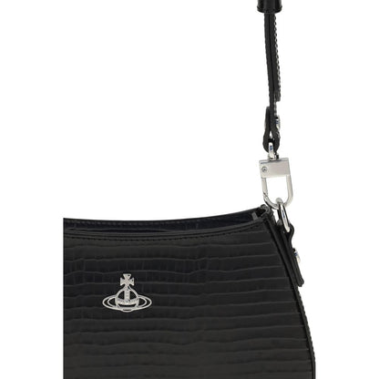Compact Shoulder Bag by Vivienne Westwood for women in bos taurus calf leather black & silver features a stately silhouette, showcasing a secure snap & button, ample , and stately shoulder-strap & adjustable-strap for a stately finish.