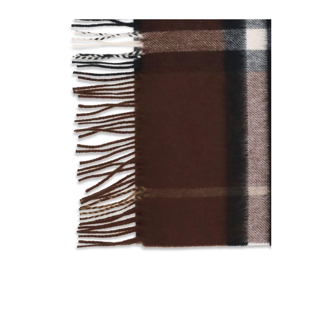 Scarf by Burberry for women in cashmere & capra leather brown & patterned showcases a warm silhouette from the Cashmere & Capra Leather Shawl Scarf collection, offering a warm drape that exudes sophisticated luxury.