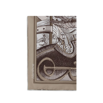 Scarf by Burberry for men in silk twill beige & print presents a cosy silhouette, artfully capturing the sophisticated design and premium aesthetic of the Silk Twill Scarf.