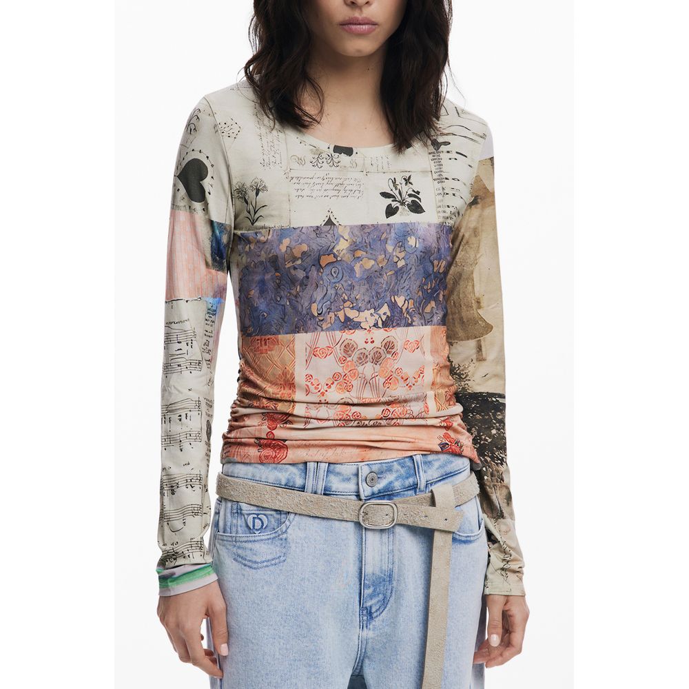 T-Shirt by Desigual for women in stretch viscose beige & patterned features an on trend silhouette, perfectly showcasing a on trend and for an elevated aesthetic.