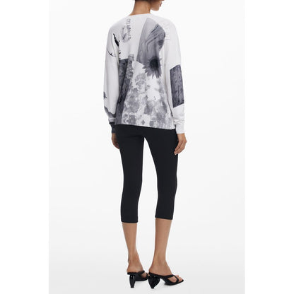 Sweater by Desigual for women in viscose & polyamide white & print showcases a downtown chic silhouette, artfully finished with a downtown chic v-neck neckline and for a sophisticated, high-end look.