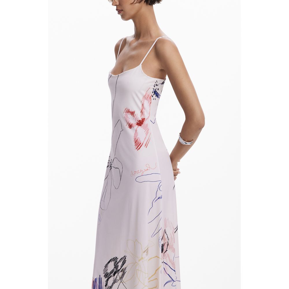 Dress by Desigual for women in stretch polyester white features a dramatic silhouette, showcasing an elegant and that flows into a dramatic long.