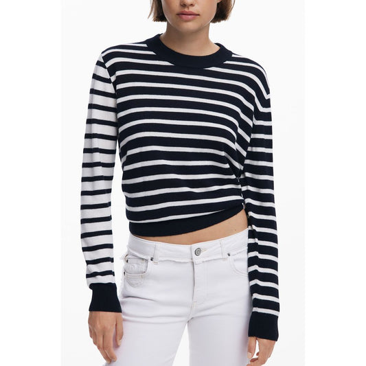 Sweatshirt by Desigual for women in marabou polyamide wool black & striped features an enviable silhouette, showcasing a premium and refined wrap crew neckline for a truly enviable finish.