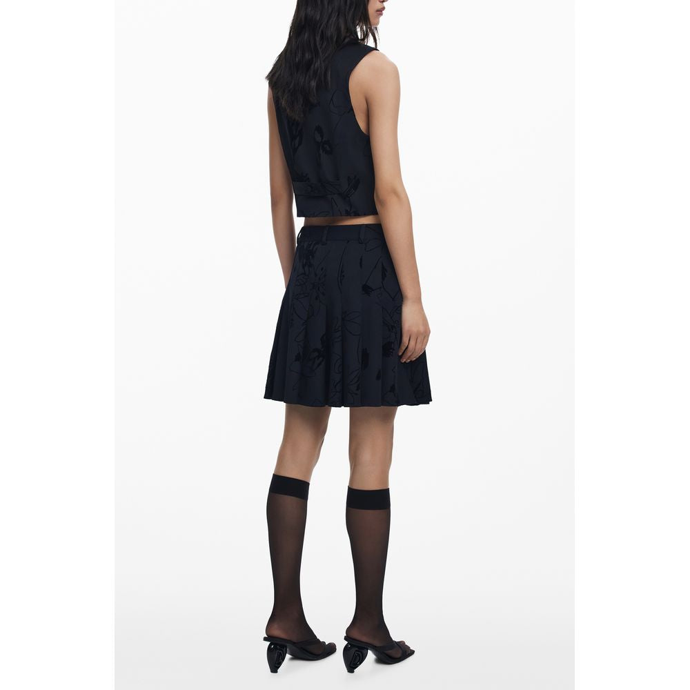 Skirt by Desigual for women in stretch viscose polyester black showcases a sultry silhouette, elegantly defined by its short mini and the sophisticated sultry design of the Women's Stretch Viscose Polyester Skirt.