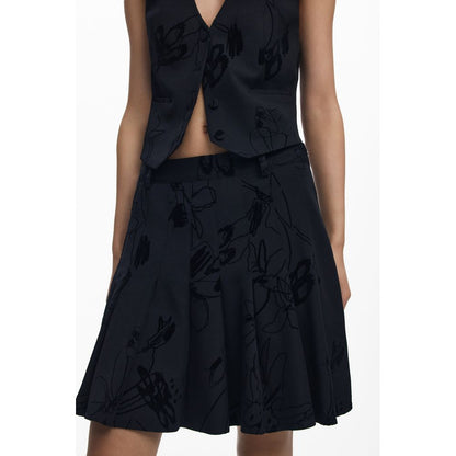 Skirt by Desigual for women in stretch viscose polyester black features a sublime silhouette, showcasing the sublime design of the Women's Stretch Viscose Polyester Skirt in a sophisticated short mini.