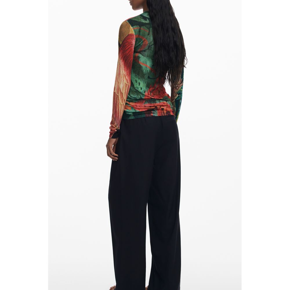 Sweater by Desigual for women in viscose green & patterned features an tactile silhouette, showcasing a sophisticated turtle neckline and tactile for a refined finish.
