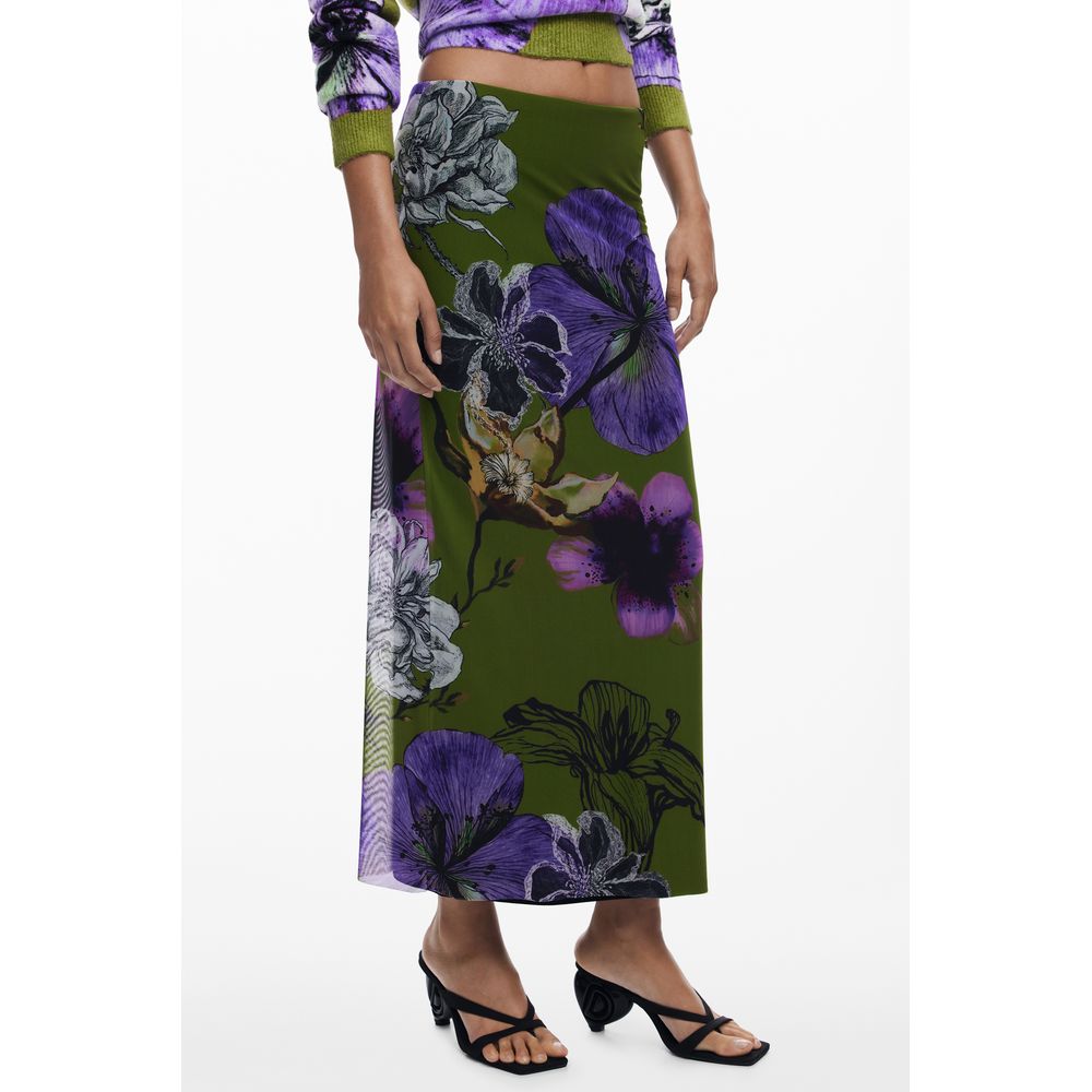 Skirt by Desigual for women in polyester green features an relaxed-yet-refined silhouette that elegantly showcases the Women's Polyester Skirt design and sophisticated .