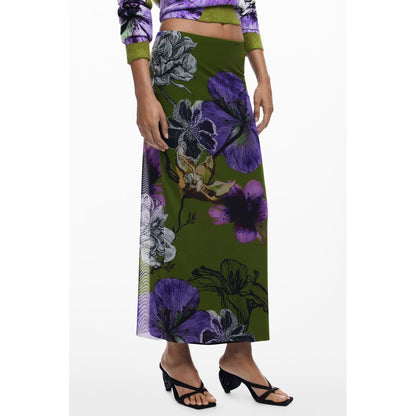 Skirt by Desigual for women in polyester green features an relaxed-yet-refined silhouette that elegantly showcases the Women's Polyester Skirt design and sophisticated .