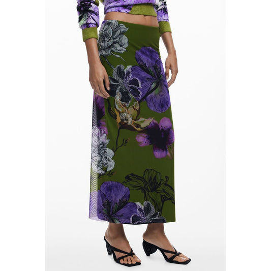 Skirt by Desigual for women in polyester green features an relaxed-yet-refined silhouette that elegantly showcases the Women's Polyester Skirt design and sophisticated .