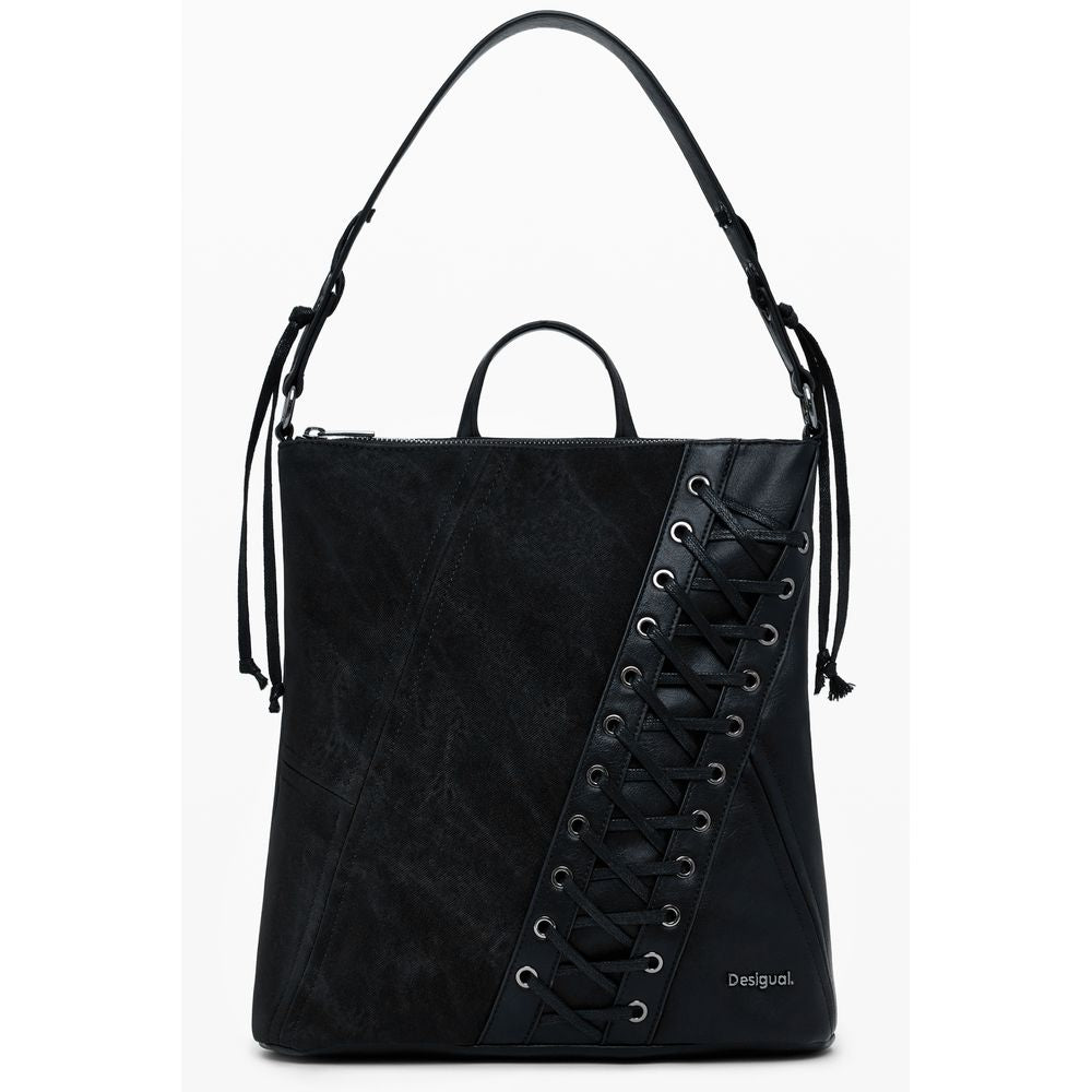 Small Backpack by Desigual for women in faux leather black features a architectural Faux Leather Small Backpack design with a secure zipper, ample , and versatile backpack-strap & handle for a architectural finish.