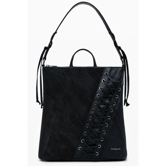 Small Backpack by Desigual for women in faux leather black features a architectural Faux Leather Small Backpack design with a secure zipper, ample , and versatile backpack-strap & handle for a architectural finish.