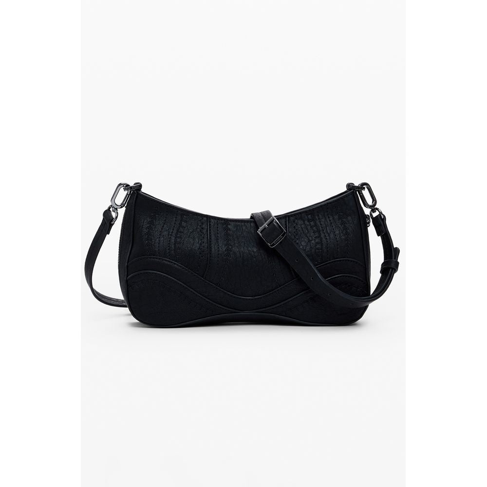 Small Crossbody Handbag by Desigual for women in faux leather black features an refined silhouette, showcasing a secure zipper, ample , and versatile crossbody-strap & handle for a sophisticated refined aesthetic.