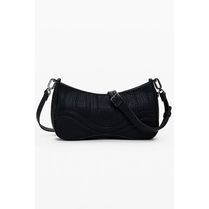 Small Crossbody Handbag by Desigual for women in faux leather black features an refined silhouette, showcasing a secure zipper, ample , and versatile crossbody-strap & handle for a sophisticated refined aesthetic.