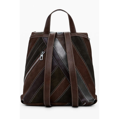 Small Flap Backpack by Desigual for women in faux leather brown features a architectural Faux Leather Small Flap Backpack design with a secure flap, zipper, magnetic & buckle, ample built-in-compartments, and versatile backpack-strap for a architectural finish.