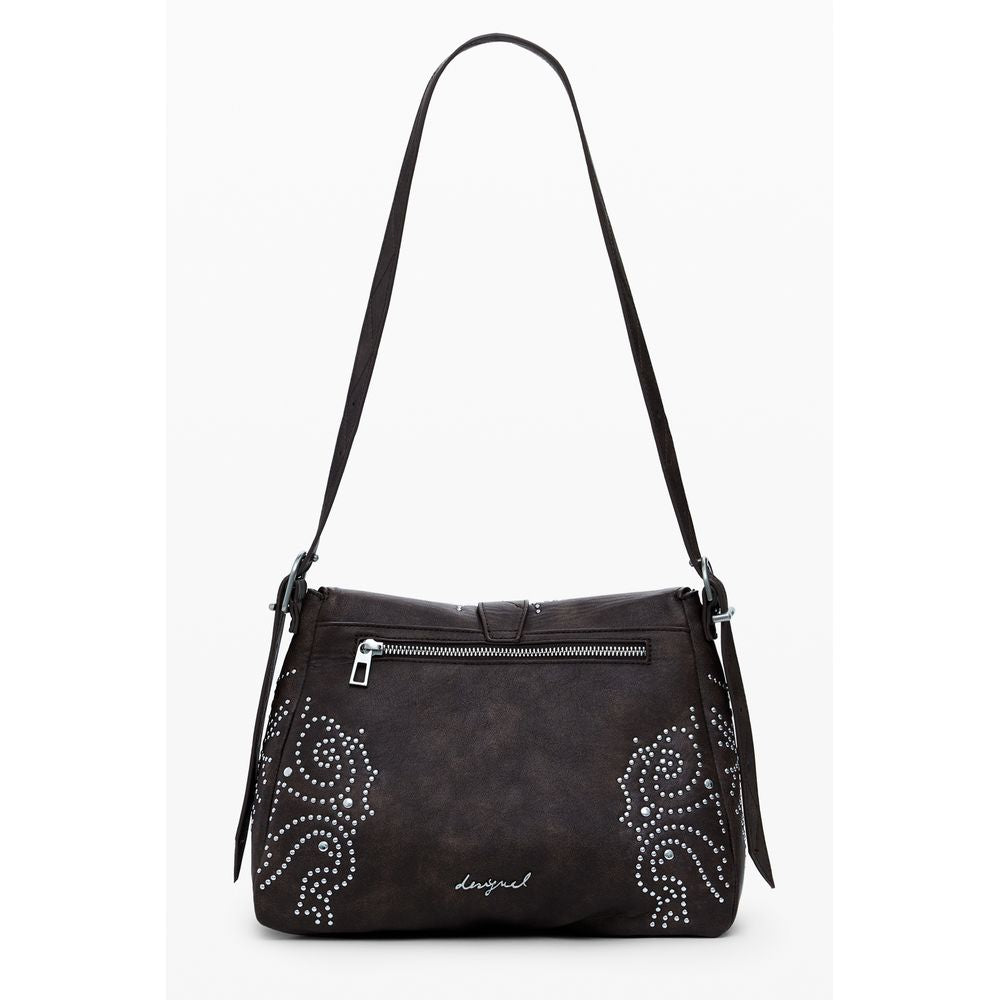 Small Crossbody Flap Handbag by Desigual for women in faux leather brown features a signature silhouette, showcasing a secure flap & zipper and signature with versatile crossbody-strap, adjustable-strap & handle for a sophisticated look.