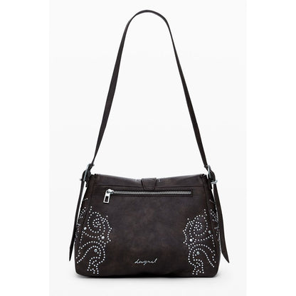 Small Crossbody Flap Handbag by Desigual for women in faux leather brown features a signature silhouette, showcasing a secure flap & zipper and signature with versatile crossbody-strap, adjustable-strap & handle for a sophisticated look.