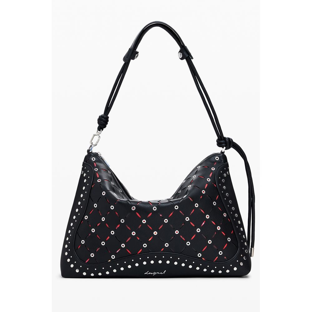 Mini Crossbody Handbag by Desigual for women in polyurethane black presents a ornamental silhouette, showcasing a secure zipper, ample internal-pockets, and versatile crossbody-strap, adjustable-strap & handle for a ornamental finish.