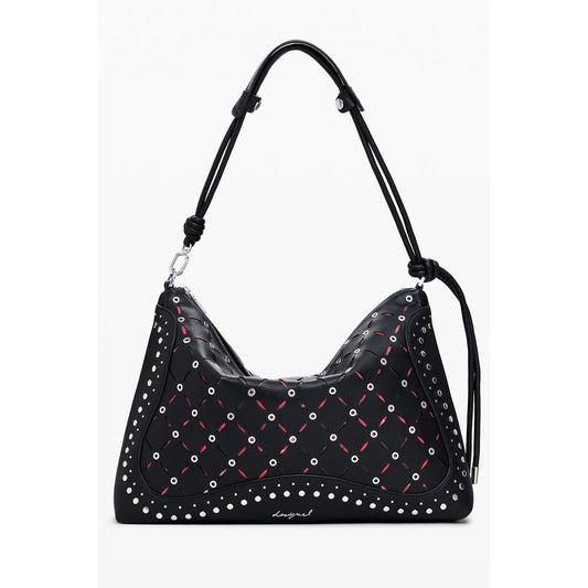 Mini Crossbody Handbag by Desigual for women in polyurethane black presents a ornamental silhouette, showcasing a secure zipper, ample internal-pockets, and versatile crossbody-strap, adjustable-strap & handle for a ornamental finish.