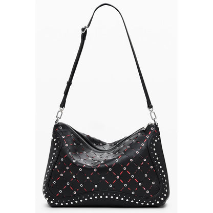 Mini Crossbody Handbag by Desigual for women in polyurethane black features an refined silhouette, showcasing a secure zipper, ample internal-pockets, and versatile crossbody-strap, adjustable-strap & handle for a sophisticated refined aesthetic.