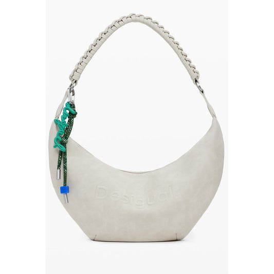 Medium Shoulder Handbag by Desigual for women in faux leather beige presents a ornamental silhouette, showcasing a secure zipper, ample , and versatile shoulder-strap & handle for a ornamental finish.