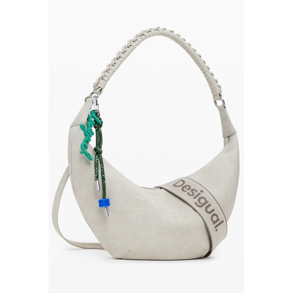 Medium Shoulder Handbag by Desigual for women in faux leather beige features a refined silhouette, showcasing a secure zipper, organized , and versatile shoulder-strap & handle for a refined finish.