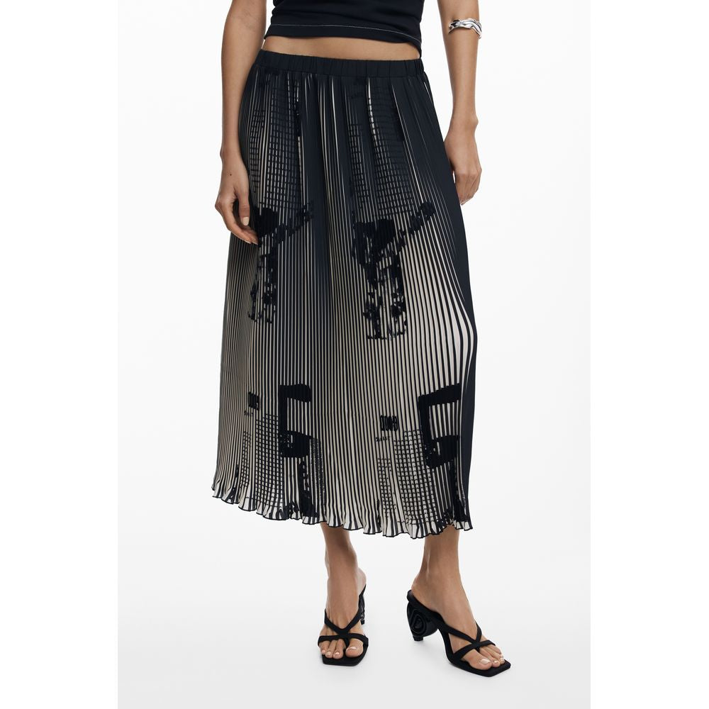 Skirt by Desigual for women in polyester black features an relaxed-yet-refined silhouette that elegantly showcases the Women's Pleated Polyester Skirt design and sophisticated long.