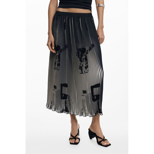 Skirt by Desigual for women in polyester black features an relaxed-yet-refined silhouette that elegantly showcases the Women's Pleated Polyester Skirt design and sophisticated long.