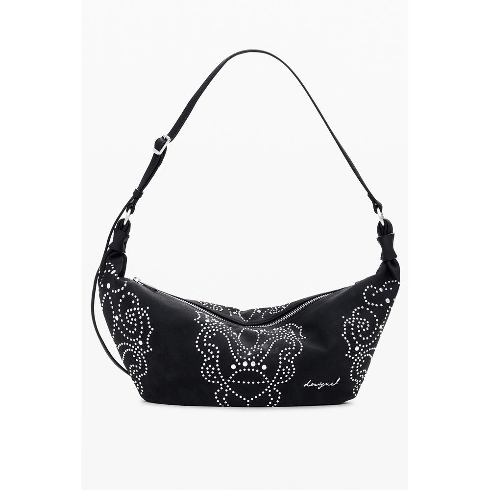 This Small Handbag by Desigual for women in faux leather and black presents a sculptural silhouette featuring a secure zipper, ample , and versatile adjustable-strap & handle for a sculptural finish.