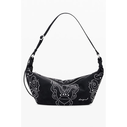 This Small Handbag by Desigual for women in faux leather and black presents a sculptural silhouette featuring a secure zipper, ample , and versatile adjustable-strap & handle for a sculptural finish.