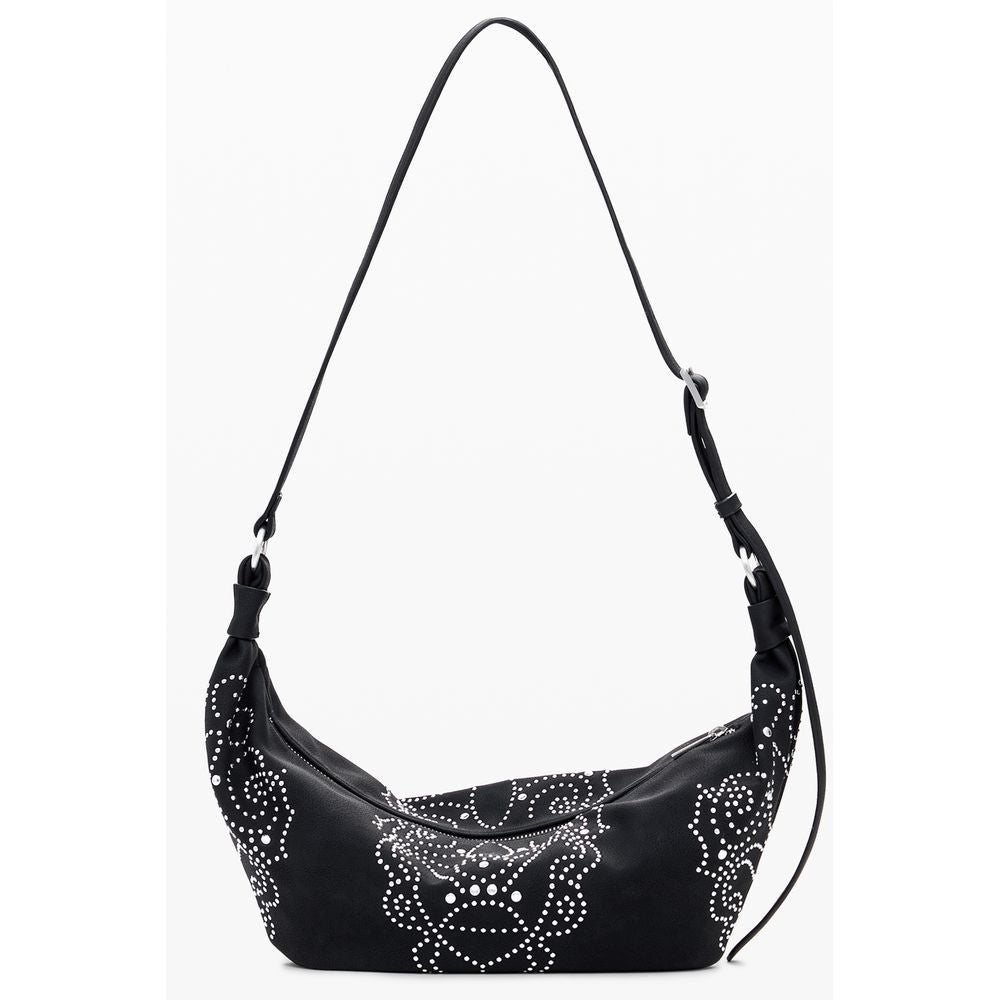 Small Handbag by Desigual for women in faux leather black features a ornamental silhouette, showcasing a secure zipper, ample , and ornamental adjustable-strap & handle for a sophisticated look.