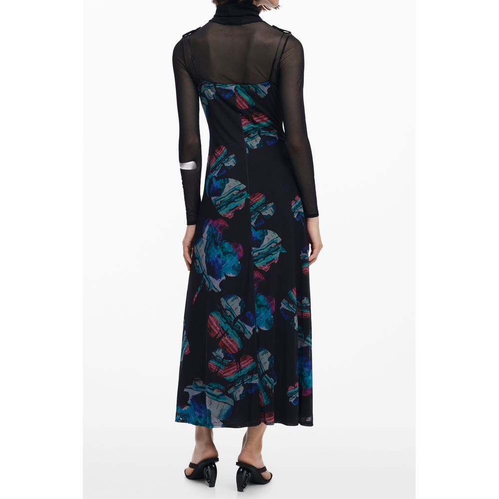 Dress by Desigual for women in stretch modacrylic polyester black & patterned presents a sinuous silhouette, showcasing a sophisticated and detailed with a sinuous long for a refined finish.