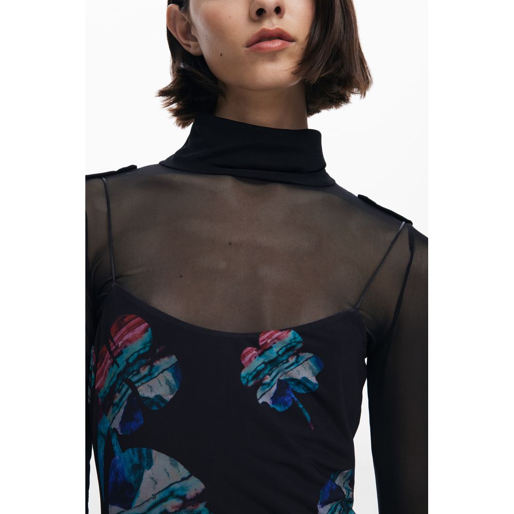 Dress by Desigual for women in stretch modacrylic polyester black & patterned features an magnificent silhouette, artfully detailed with a magnificent and that flows into an magnificent long.