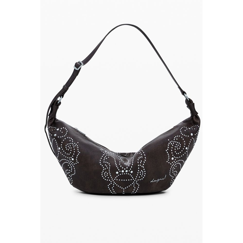 Medium Handbag by Desigual for women in faux leather brown features a ornamental silhouette, showcasing a secure zipper, ample , and ornamental adjustable-strap & handle for a sophisticated look.