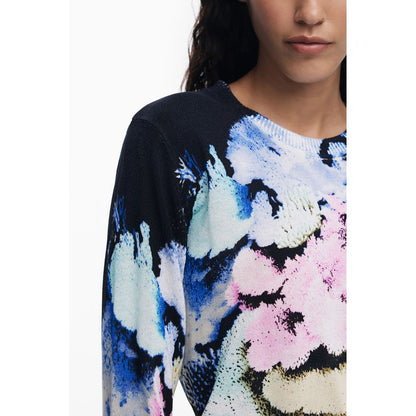 Sweater by Desigual for women in linen & viscose black, floral & print showcases a sumptuous silhouette, artfully finished with a sumptuous and for a sophisticated, sumptuous look.