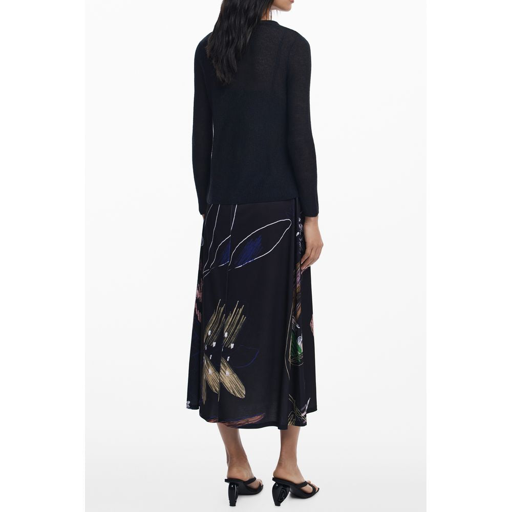 Dress by Desigual for women in stretch polyester black & signature features a dramatic silhouette, showcasing an elegant and that flows into a dramatic long.