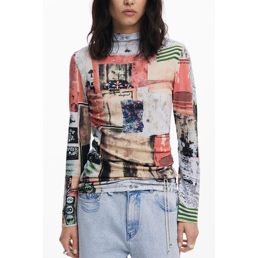 Sweater by Desigual for women in polyamide viscose pink & patterned features an polished silhouette, showcasing refined and a sophisticated turtle neckline for a truly polished finish.