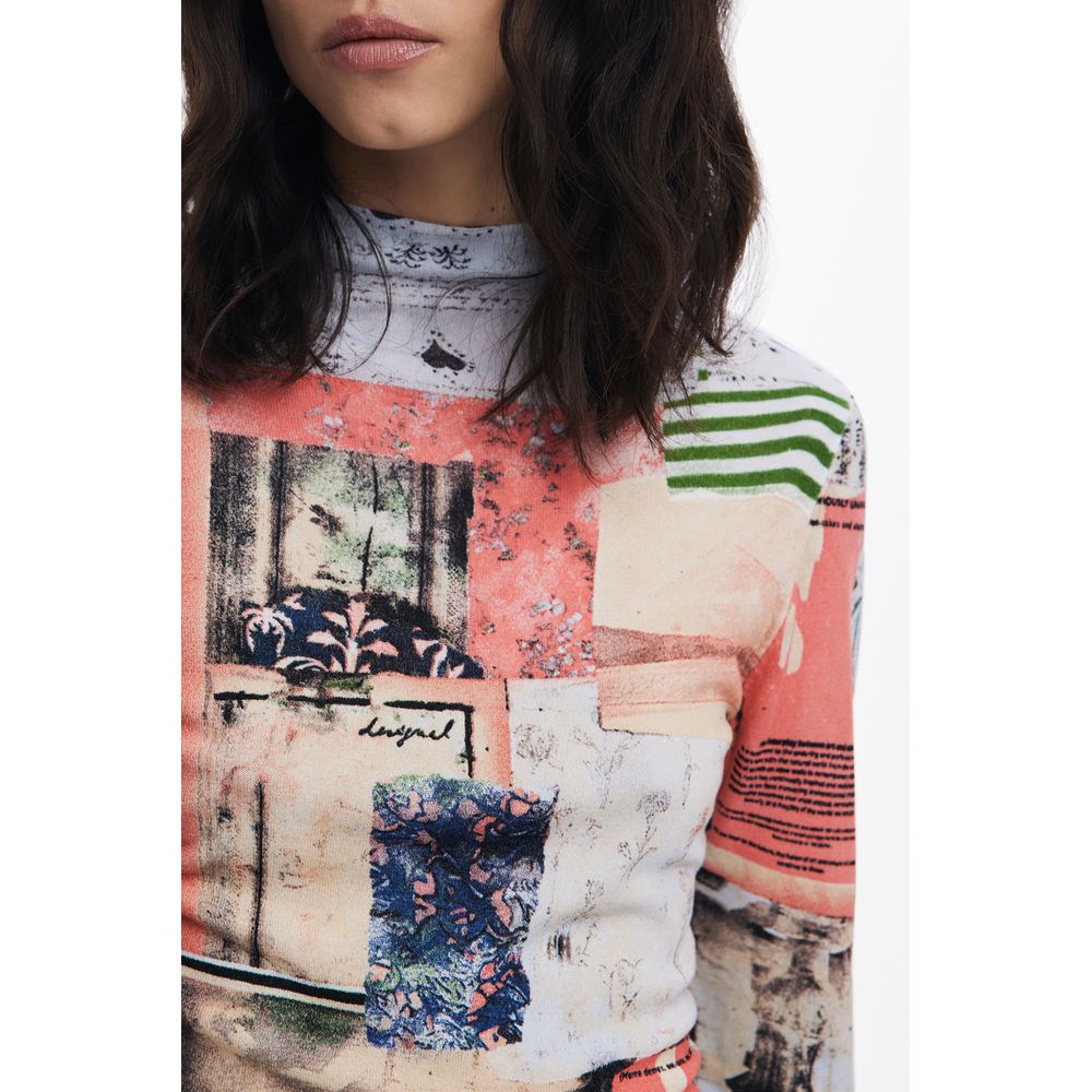 Sweater by Desigual for women in polyamide viscose pink & patterned showcases a sumptuous silhouette, artfully finished with a sumptuous and for a sophisticated, sumptuous look.