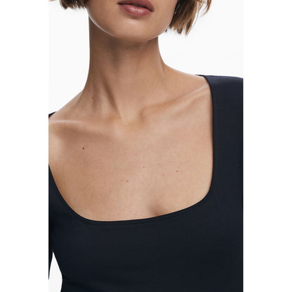 Dress by Desigual for women in stretch cotton black, patterned, signature & print presents a sinuous silhouette, showcasing a sophisticated and detailed with a sinuous long for a refined finish.