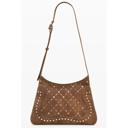Medium Shoulder Handbag by Desigual for women in faux leather brown, floral & print features a signature silhouette, showcasing a secure zipper and signature with versatile shoulder-strap & handle for a sophisticated look.