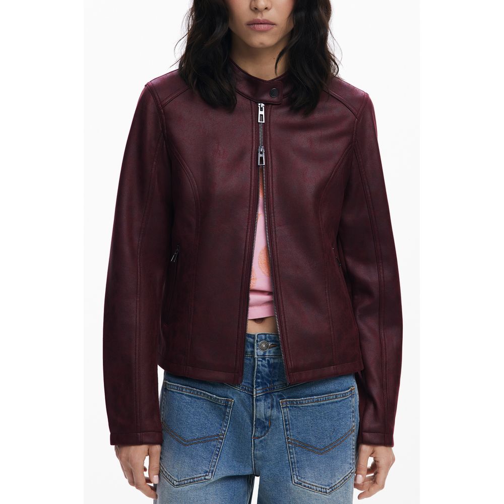 Jacket by Desigual for women in polyester faux leather red showcases a enveloping silhouette, artfully detailed with a enveloping and premium pockets for a truly enveloping finish.