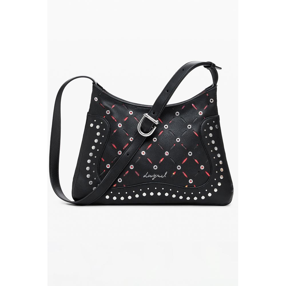 Small Crossbody Handbag by Desigual for women in faux leather black, patterned & floral presents a ornamental silhouette, showcasing a secure zipper, ample , and versatile crossbody-strap, adjustable-strap & handle for a ornamental finish.
