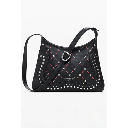 Small Crossbody Handbag by Desigual for women in faux leather black, patterned & floral presents a ornamental silhouette, showcasing a secure zipper, ample , and versatile crossbody-strap, adjustable-strap & handle for a ornamental finish.