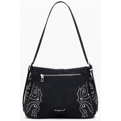 Small Crossbody Flap Handbag by Desigual for women in faux leather black features a refined silhouette, showcasing a secure flap & zipper, organized , and versatile crossbody-strap, adjustable-strap & handle for a refined finish.
