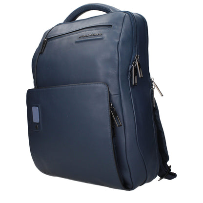 Backpack by Piquadro for men in leather blue features a refined silhouette, showcasing the Leather Backpack design with a secure , ample , and versatile backpack-strap & adjustable-strap.