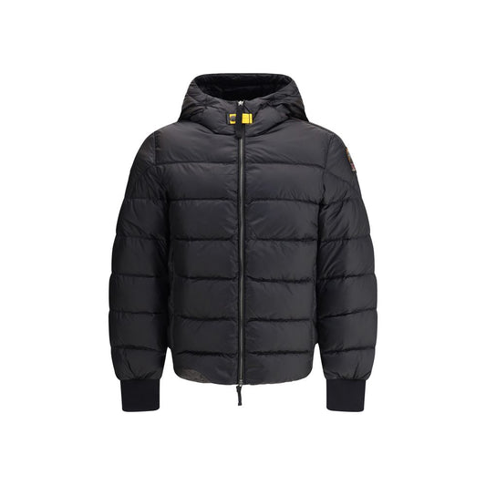 Hooded Puffer Jacket by Parajumpers for men in polyamide & duck down black & yellow features a city-ready silhouette, detailed with pockets, hooded & insulated and a city-ready hooded neckline.