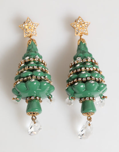 Dolce & Gabbana Star Women's Clip On Teardrop Gold Brass Crystal & Enamel Earrings - Gold Green Multicolor White